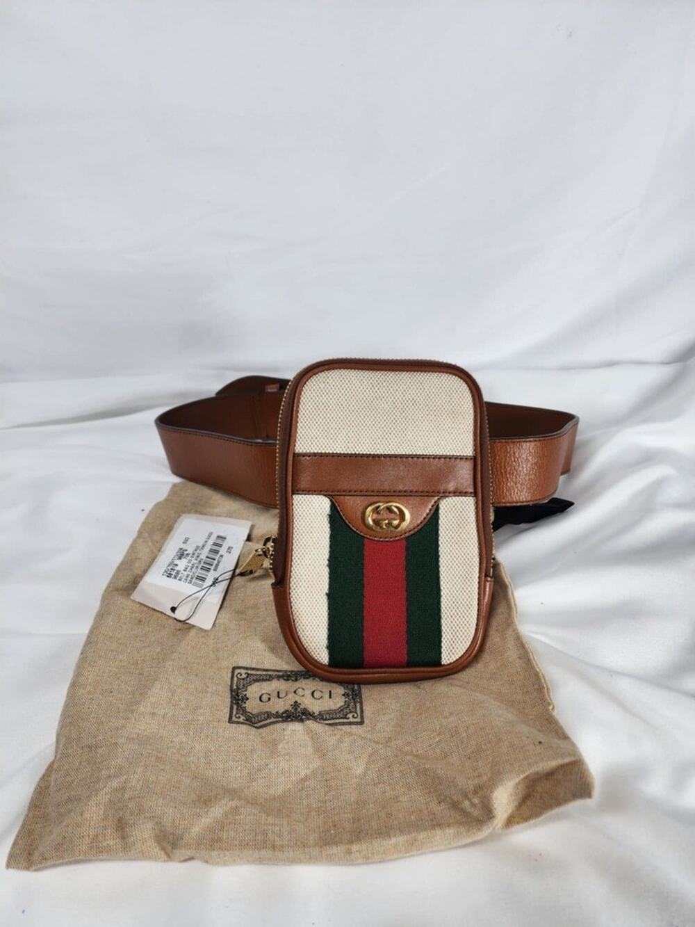 Gucci Vintage Canvas 28'' Belt Bag Phone Case Dark Brown 325232